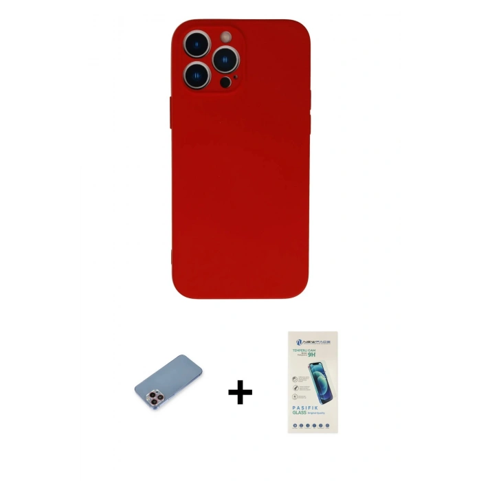 MARSİLYAN™- iPhone 13 Pro Max Kılıf Ahenk Serisi - Şeffaf Pasifik Cam Ekran Koruyucu + Shine Kamera Lens Koruma Cam - PE