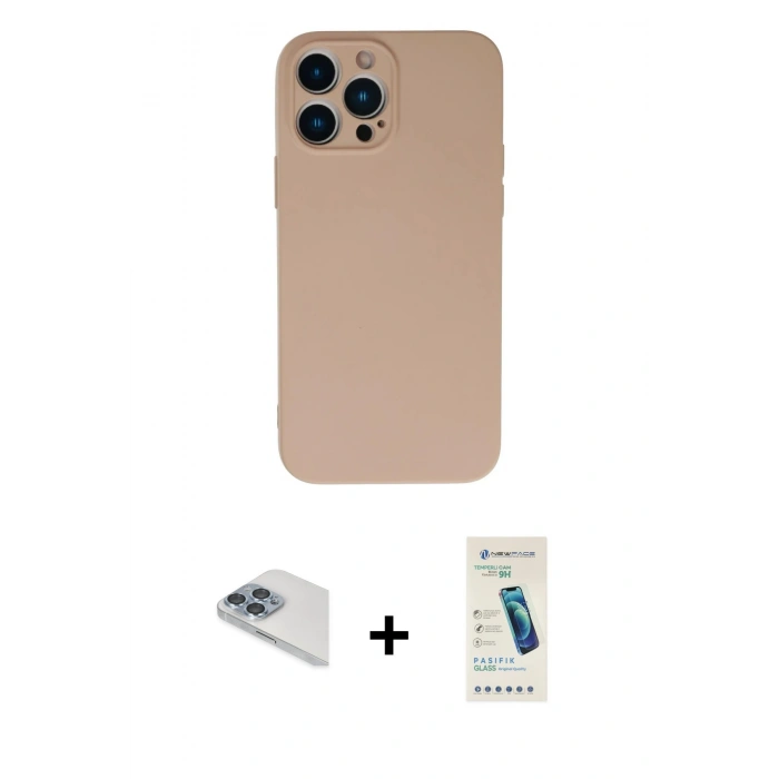 MARSİLYAN™- iPhone 13 Pro Max Kılıf Ahenk Serisi - Şeffaf Pasifik Cam Ekran Koruyucu + Pers Alüminyum Kamera Lens - SABE