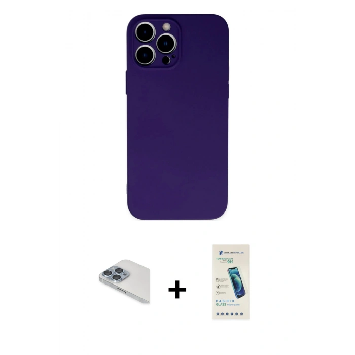 MARSİLYAN™- iPhone 13 Pro Max Kılıf Ahenk Serisi - Şeffaf Pasifik Cam Ekran Koruyucu + Pers Alüminyum Kamera Lens - SABE