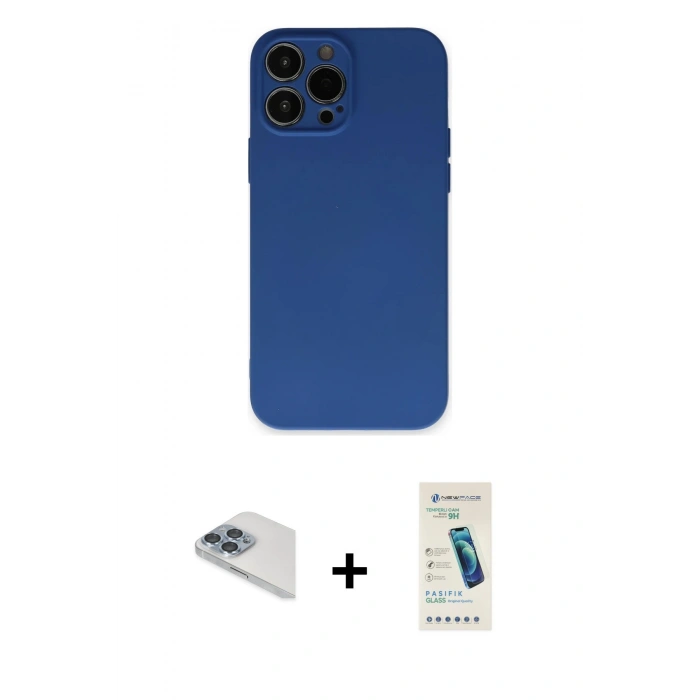 MARSİLYAN™- iPhone 13 Pro Max Kılıf Ahenk Serisi - Şeffaf Pasifik Cam Ekran Koruyucu + Pers Alüminyum Kamera Lens - SABE