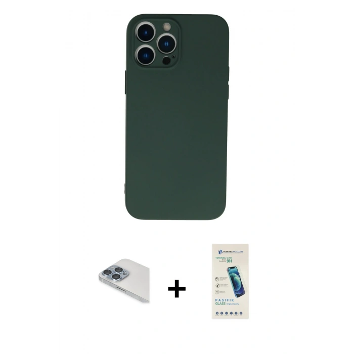 MARSİLYAN™- iPhone 13 Pro Max Kılıf Ahenk Serisi - Şeffaf Pasifik Cam Ekran Koruyucu + Pers Alüminyum Kamera Lens - SABE