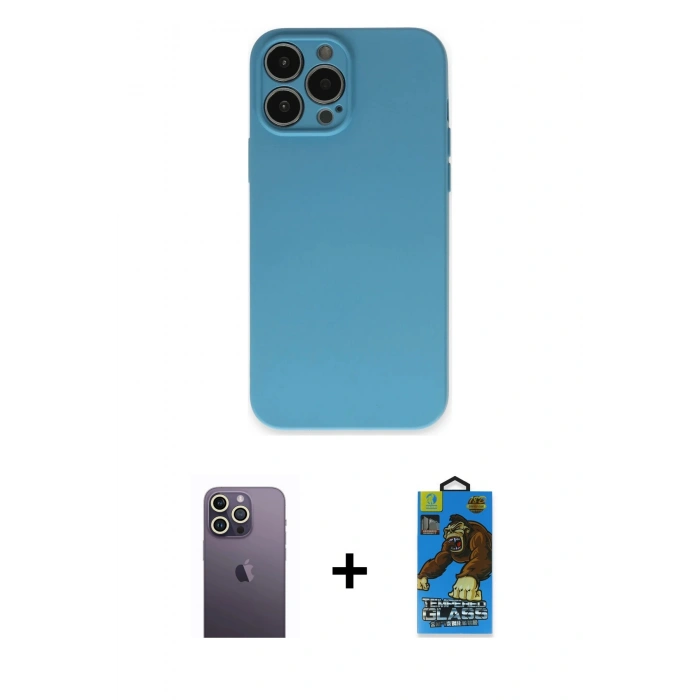 MARSİLYAN™- iPhone 13 Pro Max Kılıf Ahenk Serisi - Siyah 18D Cam Ekran Koruyucu + Neon Fosforlu Kamera Lens - BZ
