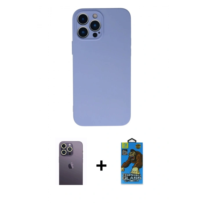 MARSİLYAN™- iPhone 13 Pro Max Kılıf Ahenk Serisi - Siyah 18D Cam Ekran Koruyucu + Neon Fosforlu Kamera Lens - BZ