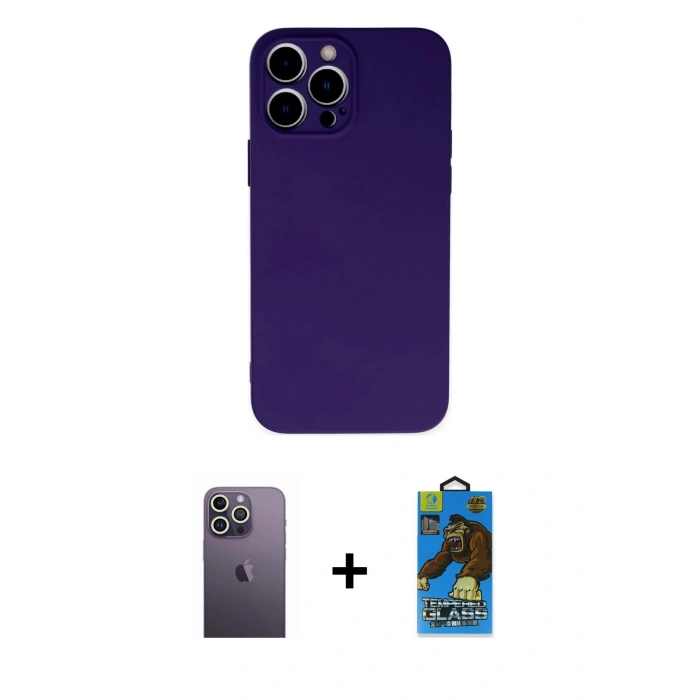 MARSİLYAN™- iPhone 13 Pro Max Kılıf Ahenk Serisi - Siyah 18D Cam Ekran Koruyucu + Neon Fosforlu Kamera Lens - BZ