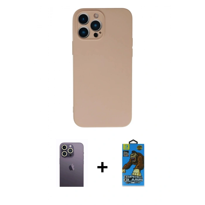 MARSİLYAN™- iPhone 13 Pro Max Kılıf Ahenk Serisi - Siyah 18D Cam Ekran Koruyucu + Neon Fosforlu Kamera Lens - BZ