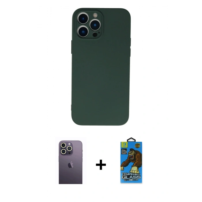 MARSİLYAN™- iPhone 13 Pro Max Kılıf Ahenk Serisi - Siyah 18D Cam Ekran Koruyucu + Neon Fosforlu Kamera Lens - BZ