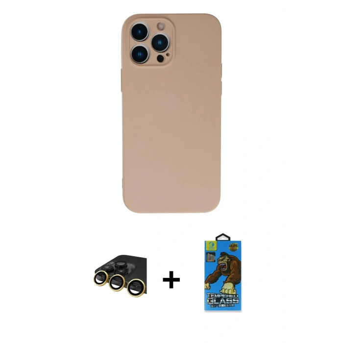 MARSİLYAN™- iPhone 13 Pro Max Kılıf Ahenk Serisi - Siyah 18D Cam Ekran Koruyucu + Raze Metal Kamera Lens - GD