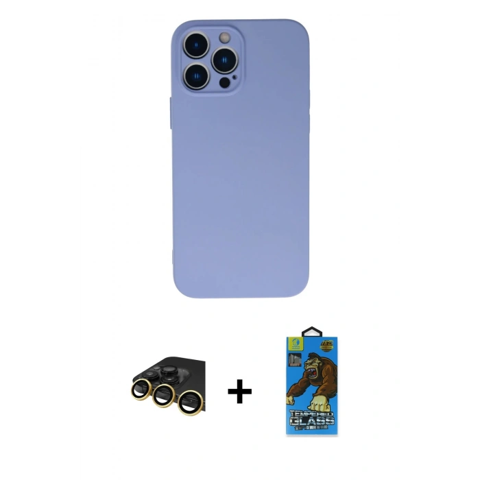 MARSİLYAN™- iPhone 13 Pro Max Kılıf Ahenk Serisi - Siyah 18D Cam Ekran Koruyucu + Raze Metal Kamera Lens - GD