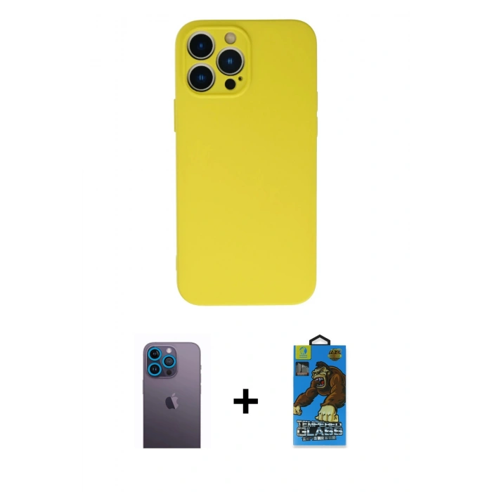 MARSİLYAN™- iPhone 13 Pro Max Kılıf Ahenk Serisi - Siyah 18D Cam Ekran Koruyucu + Neon Fosforlu Kamera Lens - MI