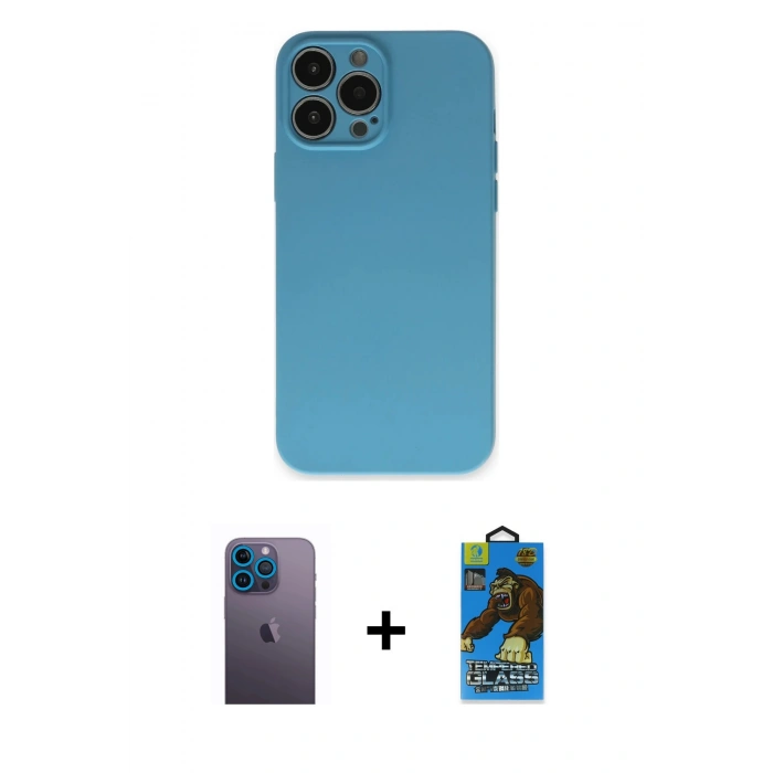 MARSİLYAN™- iPhone 13 Pro Max Kılıf Ahenk Serisi - Siyah 18D Cam Ekran Koruyucu + Neon Fosforlu Kamera Lens - MI
