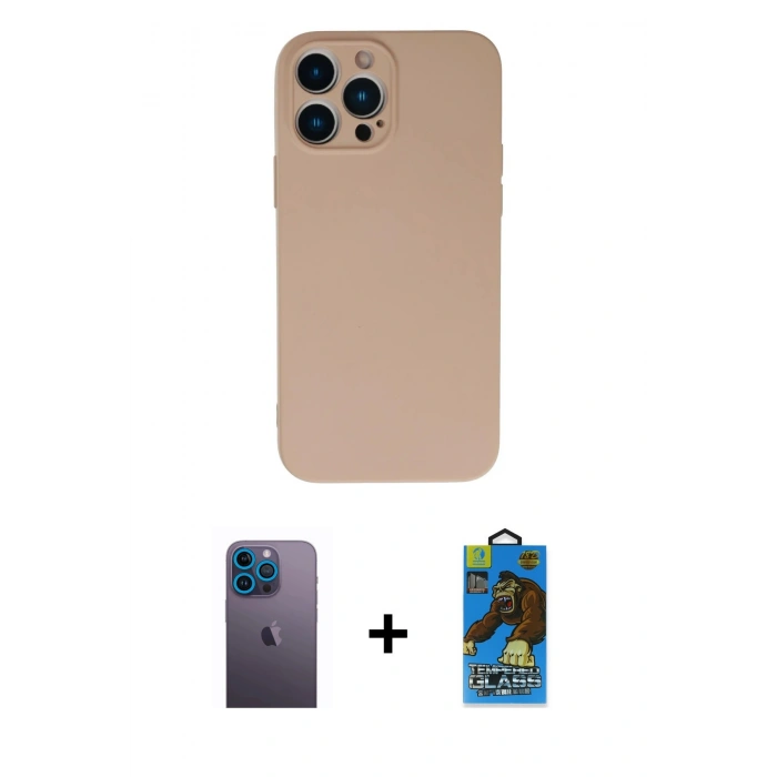 MARSİLYAN™- iPhone 13 Pro Max Kılıf Ahenk Serisi - Siyah 18D Cam Ekran Koruyucu + Neon Fosforlu Kamera Lens - MI