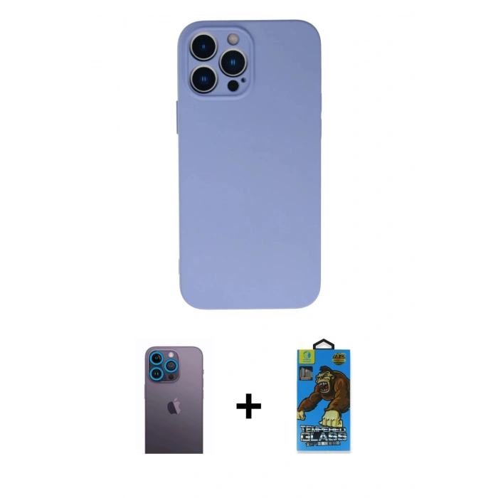 MARSİLYAN™- iPhone 13 Pro Max Kılıf Ahenk Serisi - Siyah 18D Cam Ekran Koruyucu + Neon Fosforlu Kamera Lens - MI