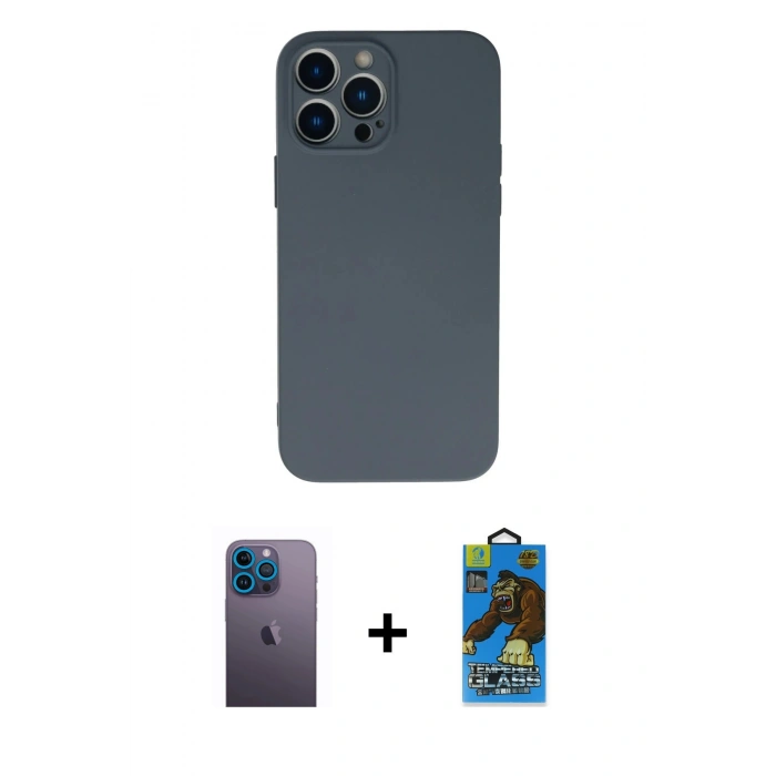 MARSİLYAN™- iPhone 13 Pro Max Kılıf Ahenk Serisi - Siyah 18D Cam Ekran Koruyucu + Neon Fosforlu Kamera Lens - MI