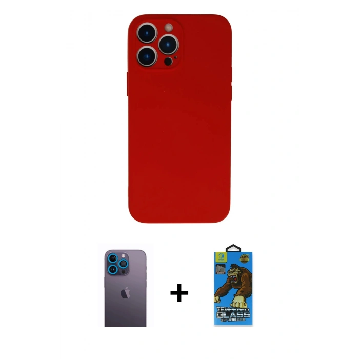 MARSİLYAN™- iPhone 13 Pro Max Kılıf Ahenk Serisi - Siyah 18D Cam Ekran Koruyucu + Neon Fosforlu Kamera Lens - MI