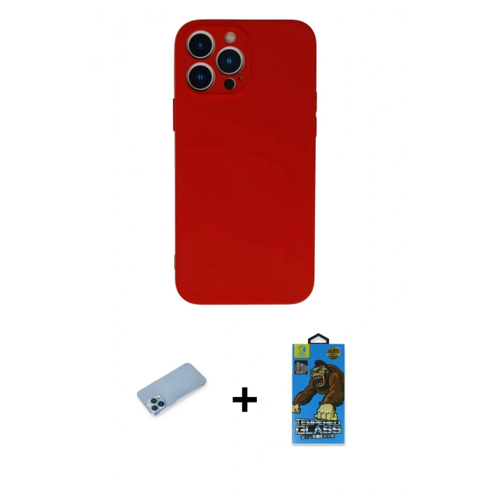 MARSİLYAN™- iPhone 13 Pro Max Kılıf Ahenk Serisi - Siyah 18D Cam Ekran Koruyucu + Shine Kamera Lens Koruma Cam - MI