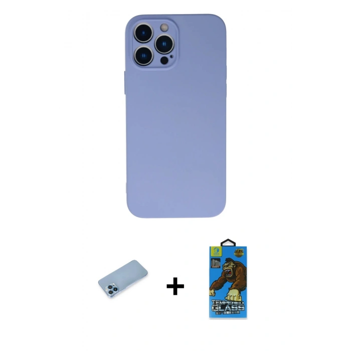 MARSİLYAN™- iPhone 13 Pro Max Kılıf Ahenk Serisi - Siyah 18D Cam Ekran Koruyucu + Shine Kamera Lens Koruma Cam - MI