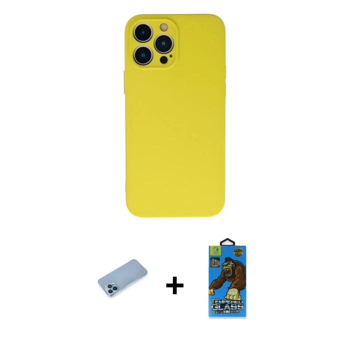 MARSİLYAN™- iPhone 13 Pro Max Kılıf Ahenk Serisi - Siyah 18D Cam Ekran Koruyucu + Shine Kamera Lens Koruma Cam - MI