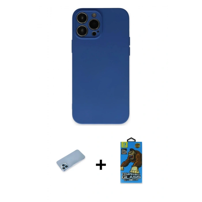 MARSİLYAN™- iPhone 13 Pro Max Kılıf Ahenk Serisi - Siyah 18D Cam Ekran Koruyucu + Shine Kamera Lens Koruma Cam - MI