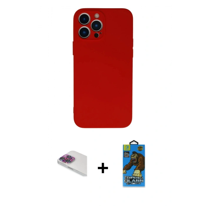 MARSİLYAN™- iPhone 13 Pro Max Kılıf Ahenk Serisi - Siyah 18D Cam Ekran Koruyucu + Pers Alüminyum Kamera Lens - GI