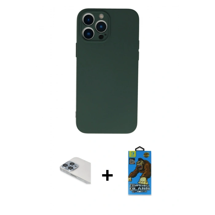 MARSİLYAN™- iPhone 13 Pro Max Kılıf Ahenk Serisi - Siyah 18D Cam Ekran Koruyucu + Pers Alüminyum Kamera Lens - SABE