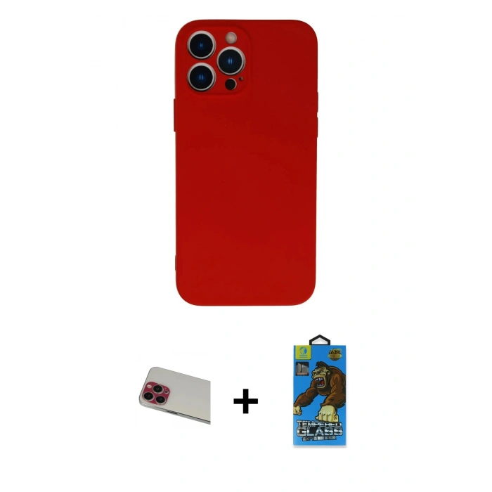 MARSİLYAN™- iPhone 13 Pro Max Kılıf Ahenk Serisi - Siyah 18D Cam Ekran Koruyucu + Rainbow Kamera Lens Koruma Cam - KI