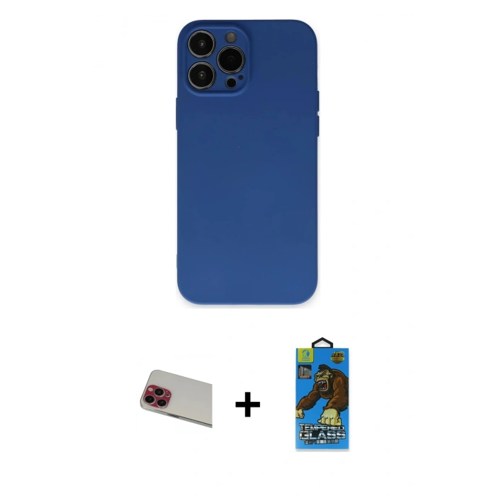 MARSİLYAN™- iPhone 13 Pro Max Kılıf Ahenk Serisi - Siyah 18D Cam Ekran Koruyucu + Rainbow Kamera Lens Koruma Cam - KI