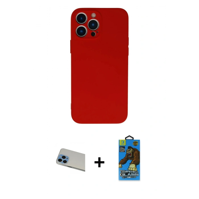 MARSİLYAN™- iPhone 13 Pro Max Kılıf Ahenk Serisi - Siyah 18D Cam Ekran Koruyucu + Rainbow Kamera Lens Koruma Cam - MI