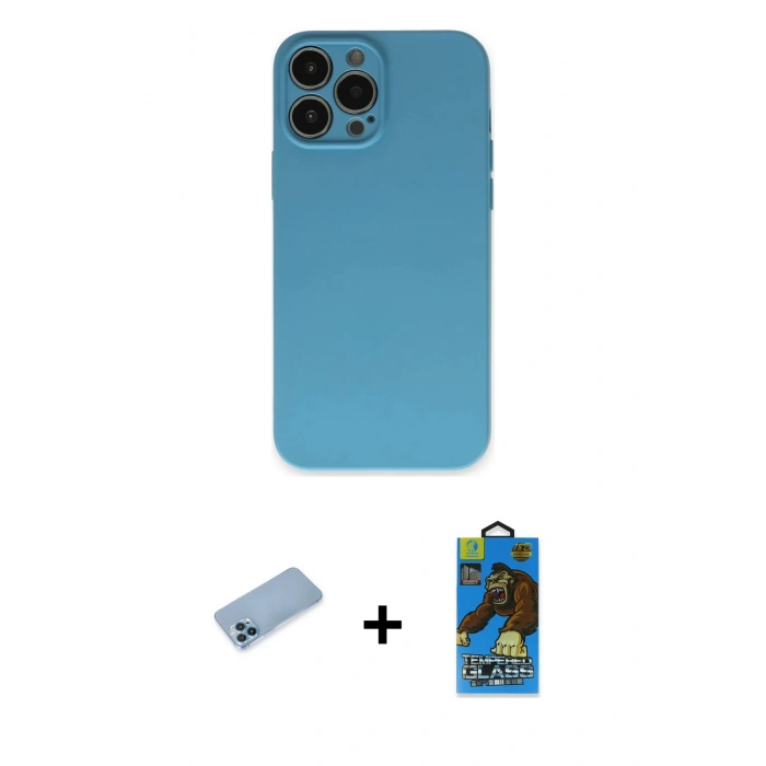 MARSİLYAN™- iPhone 13 Pro Max Kılıf Ahenk Serisi - Siyah 18D Cam Ekran Koruyucu + Shine Kamera Lens Koruma Cam - MI