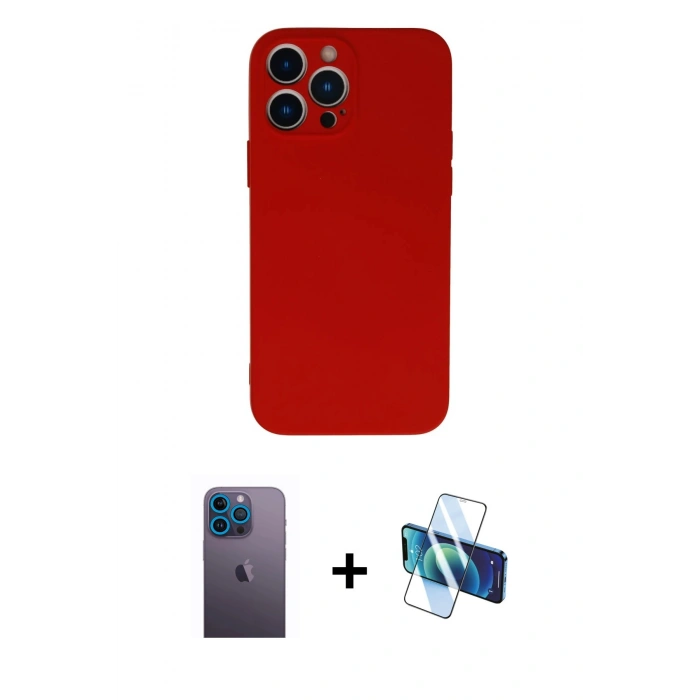 MARSİLYAN™- iPhone 13 Pro Max Kılıf Ahenk Serisi - Siyah 3D Antistatik Cam Ekran Koruyucu + Neon Fosforlu Kamera Lens - MI