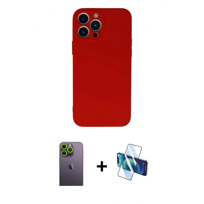MARSİLYAN™- iPhone 13 Pro Max Kılıf Ahenk Serisi - Siyah 3D Antistatik Cam Ekran Koruyucu + Neon Fosforlu Kamera Lens - YL