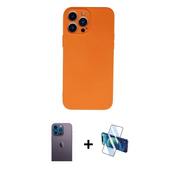 MARSİLYAN™- iPhone 13 Pro Max Kılıf Ahenk Serisi - Siyah 3D Antistatik Cam Ekran Koruyucu + Neon Fosforlu Kamera Lens - MI
