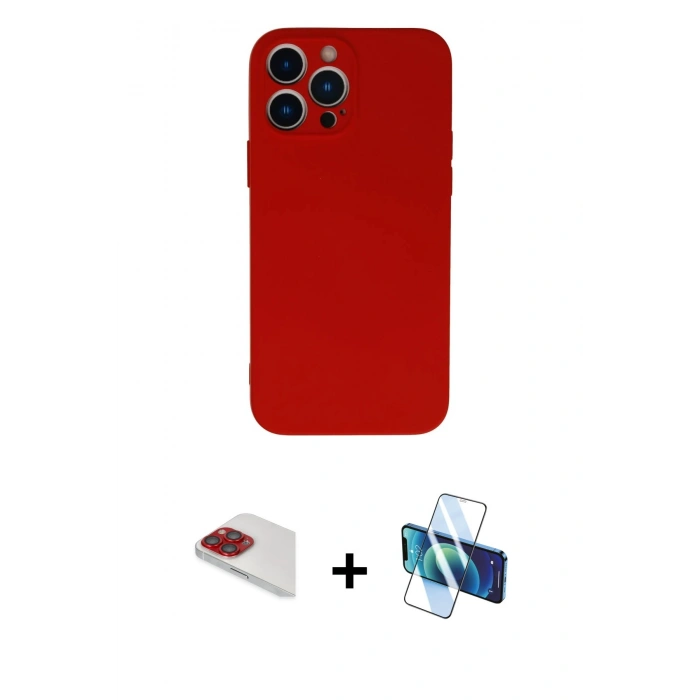 MARSİLYAN™- iPhone 13 Pro Max Kılıf Ahenk Serisi - Siyah 3D Antistatik Cam Ekran Koruyucu + Pers Alüminyum Kamera Lens - KI