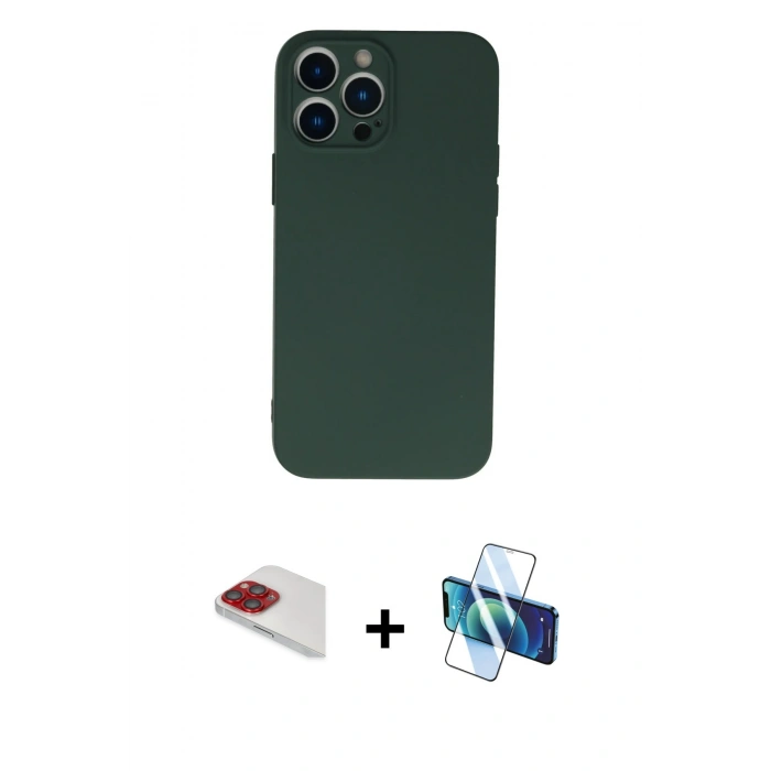 MARSİLYAN™- iPhone 13 Pro Max Kılıf Ahenk Serisi - Siyah 3D Antistatik Cam Ekran Koruyucu + Pers Alüminyum Kamera Lens - KI