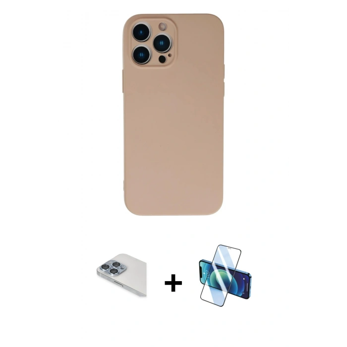 MARSİLYAN™- iPhone 13 Pro Max Kılıf Ahenk Serisi - Siyah 3D Antistatik Cam Ekran Koruyucu + Pers Alüminyum Kamera Lens - SABE