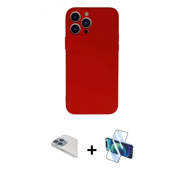 MARSİLYAN™- iPhone 13 Pro Max Kılıf Ahenk Serisi - Siyah 3D Antistatik Cam Ekran Koruyucu + Pers Alüminyum Kamera Lens - SABE