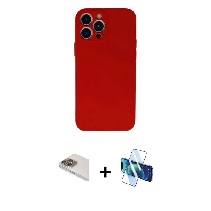 MARSİLYAN™- iPhone 13 Pro Max Kılıf Ahenk Serisi - Siyah 3D Antistatik Cam Ekran Koruyucu + Pers Alüminyum Kamera Lens - GD