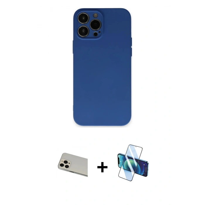 MARSİLYAN™- iPhone 13 Pro Max Kılıf Ahenk Serisi - Siyah 3D Antistatik Cam Ekran Koruyucu + Rainbow Kamera Lens Koruma Cam - REGD