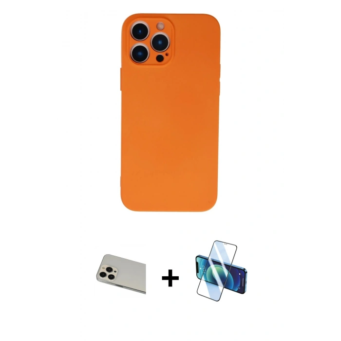 MARSİLYAN™- iPhone 13 Pro Max Kılıf Ahenk Serisi - Siyah 3D Antistatik Cam Ekran Koruyucu + Rainbow Kamera Lens Koruma Cam - REGD