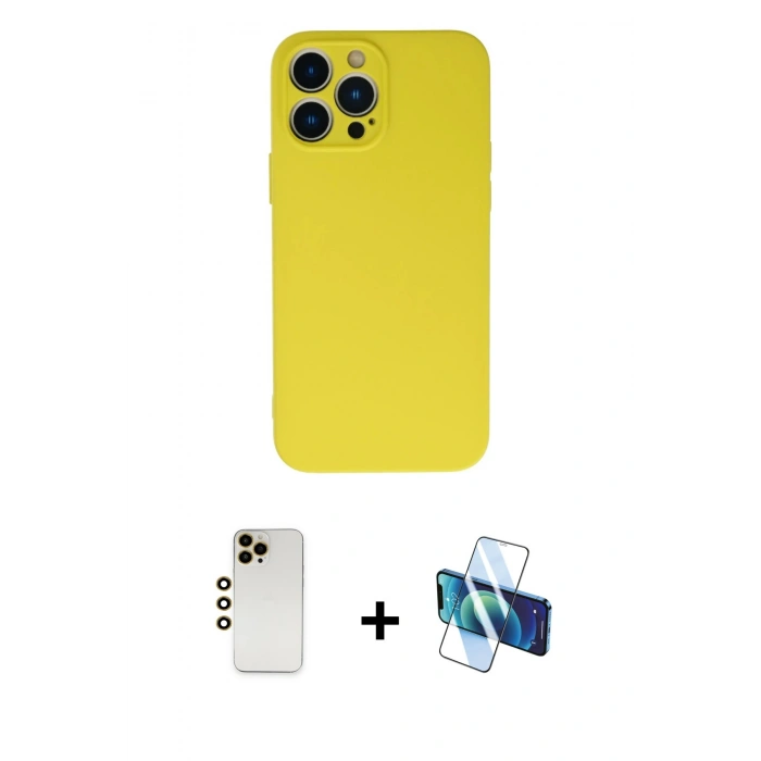 MARSİLYAN™- iPhone 13 Pro Max Kılıf Ahenk Serisi - Siyah 3D Antistatik Cam Ekran Koruyucu + Shine Kamera Lens - GD