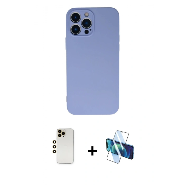 MARSİLYAN™- iPhone 13 Pro Max Kılıf Ahenk Serisi - Siyah 3D Antistatik Cam Ekran Koruyucu + Shine Kamera Lens - GD