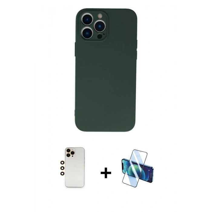 MARSİLYAN™- iPhone 13 Pro Max Kılıf Ahenk Serisi - Siyah 3D Antistatik Cam Ekran Koruyucu + Shine Kamera Lens - GD