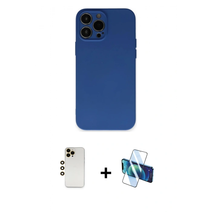 MARSİLYAN™- iPhone 13 Pro Max Kılıf Ahenk Serisi - Siyah 3D Antistatik Cam Ekran Koruyucu + Shine Kamera Lens - GD