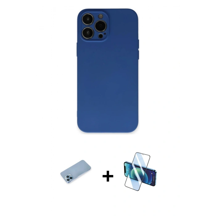 MARSİLYAN™- iPhone 13 Pro Max Kılıf Ahenk Serisi - Siyah 3D Antistatik Cam Ekran Koruyucu + Shine Kamera Lens Koruma Cam - MI