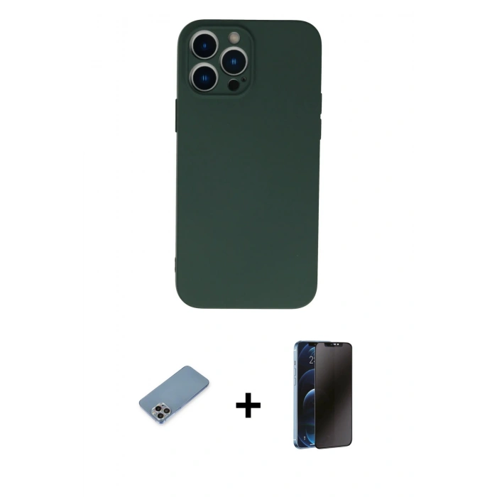 MARSİLYAN™- iPhone 13 Pro Max Kılıf Ahenk Serisi - Siyah 3D Antistatik Hayalet Cam Ekran Koruyucu + Shine Kamera Lens Koruma Cam - GI