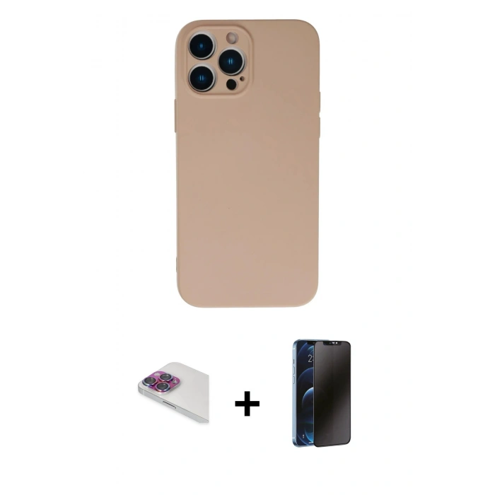 MARSİLYAN™- iPhone 13 Pro Max Kılıf Ahenk Serisi - Siyah 3D Antistatik Hayalet Cam Ekran Koruyucu + Pers Alüminyum Kamera Lens - GI