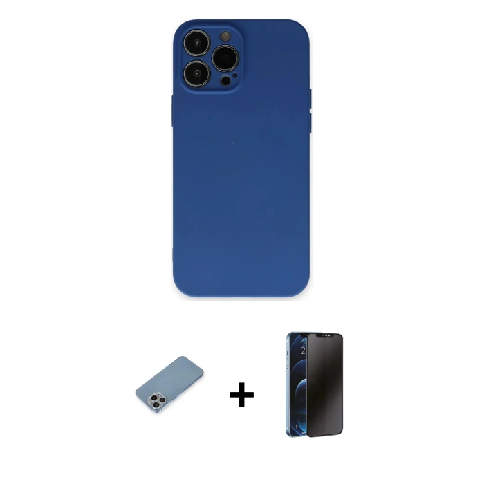 MARSİLYAN™- iPhone 13 Pro Max Kılıf Ahenk Serisi - Siyah 3D Antistatik Hayalet Cam Ekran Koruyucu + Shine Kamera Lens Koruma Cam - GI