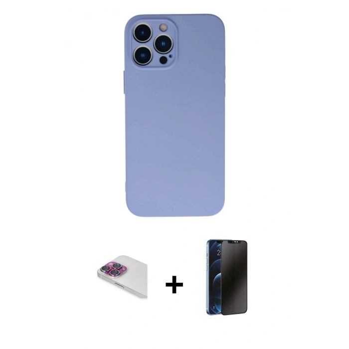 MARSİLYAN™- iPhone 13 Pro Max Kılıf Ahenk Serisi - Siyah 3D Antistatik Hayalet Cam Ekran Koruyucu + Pers Alüminyum Kamera Lens - GI