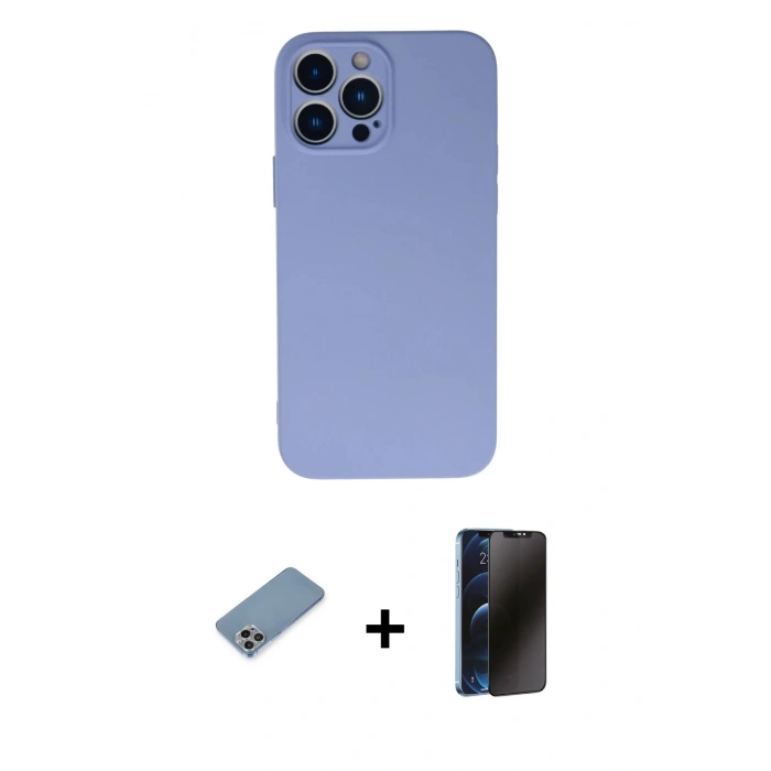 MARSİLYAN™- iPhone 13 Pro Max Kılıf Ahenk Serisi - Siyah 3D Antistatik Hayalet Cam Ekran Koruyucu + Shine Kamera Lens Koruma Cam - GI