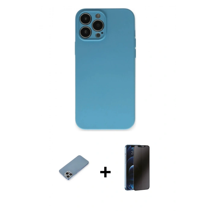 MARSİLYAN™- iPhone 13 Pro Max Kılıf Ahenk Serisi - Siyah 3D Antistatik Hayalet Cam Ekran Koruyucu + Shine Kamera Lens Koruma Cam - GI