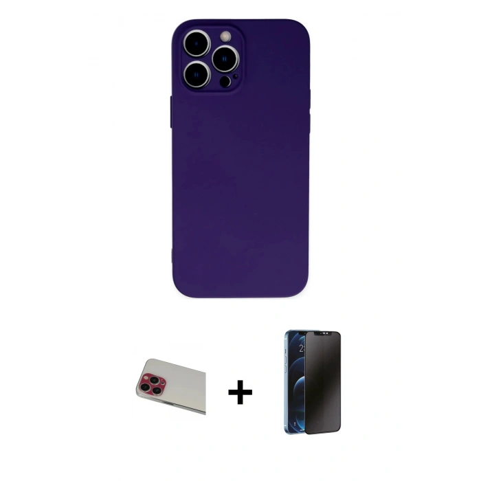 MARSİLYAN™- iPhone 13 Pro Max Kılıf Ahenk Serisi - Siyah 3D Antistatik Hayalet Cam Ekran Koruyucu + Rainbow Kamera Lens Koruma Cam - KI